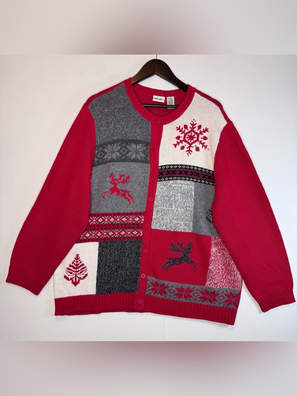 Cherokee Christmas Sweater Cardigan Womens Sz 2X snowflake festive button down